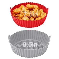 EDEGG Air Fryer Liners Silicone 2-Pack, Reusable Round Air Fryer Silicone Pot, Heat Resistant And Easy Cleaning For 3 To 5 QT & 5 QT Ninja Air Fryer Accessories (7.5 Inch Red & 8.5 Inch Gray)