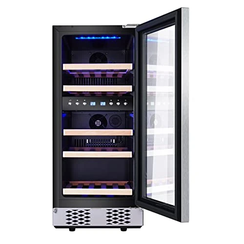 15 Inch Wine Fridge With Digital Memory Temperature Control, Dual Zone 30 Bottle Wine Cooler Refrigerator With Upgraded Compressor Fits Large Bottles Low Noise Tempered Glass Door Safety Lock 4 15 Inch Wine Fridge With Digital Memory Temperature Control, Dual Zone 30 Bottle Wine Cooler Refrigerator With Upgraded Compressor Fits Large Bottles Low Noise Tempered Glass Door Safety Lock - Image 2
