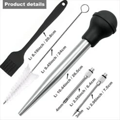 Viwehots Turkey Baster, Baster For Cooking, Stainless Steel Turkey Baster Syringe, Baster Turkey Large Silicone Bulb With 2 Marinade Injector Needles And 2 Brush For Cooking Easy Clean Color Black