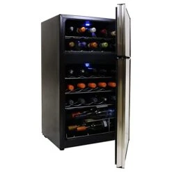 29 Bottle Dual Zone Wine Cooler, Black, 3 Cu Ft (86L) Compressor Wine Fridge, Freestanding Wine Cellar, Red, White, Sparkling Wine Storage In Home Bar, Kitchen, Apartment, Condo