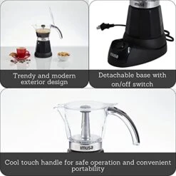 3-6 Cup Electric Espresso Maker With Detachable Base, Black