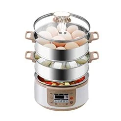 Steamer 3-Tier Electric Food Steamer, Food Steamer Vegetable Steamer 3 Tier Stackable Baskets Capacity Fast Heat-Up