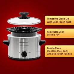 MST-250XS# Electric Slow Cooker Ceramic Pot, With Adjustable Temp, Entrees, Sauces, Soups, Roasts, Stews & Dips, Dishwasher Safe (1.5 Quart, Stainless Steel)
