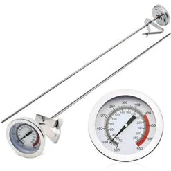 Cooking Thermometer For Deep Fry With 15'' Stainless Steel Food Grade Probe And Clip, Fast Instant Read 2" Dial, Optimum Temperature Zones - For Turkey,Beef,Lamb, Seafood Cooking