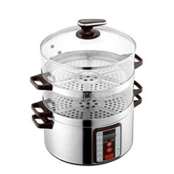THICK 32cm Diameter Smart Electric Steamer 6 Gear Adjustable 3 Layer Multi Cooker Transparent Type Household Electric Steaming Pot