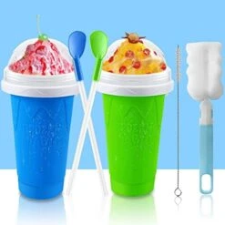 2PC Slushie Maker Cup,DIY Frozen Magic Slushy Cup,Double Layers Silica Smoothie Pinch Ice Cup,Quick Cooling Cup Homemade Milk Shake Ice Cream Maker (Blue+Green) -KitchenAid Shop 41NyfSVO5nL. AC