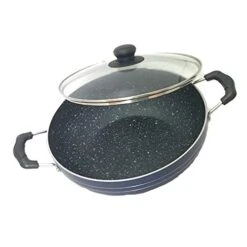 Induction Base Non-Stick Kadai With Glass Lid Non Stick Frying Wok Flat Bottom, Non Stick All Purpose Pan, Non-Stick Aluminium Kadhai Deep Fry Pan Non Stick 2.2 Litre -KitchenAid Shop 41NymGUdy6L