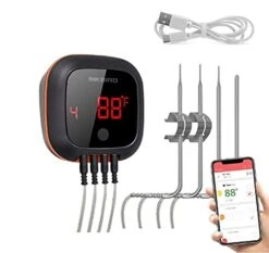 Bluetooth Grill BBQ Meat Thermometer With 4 Probes Digital Wireless Grill Thermometer, Timer, Alarm,150 Ft Barbecue Cooking Kitchen Food Meat Thermometer For Smoker, Oven, Drum