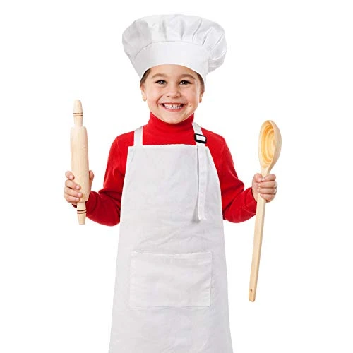 CRJHNS Kids Apron And Chef Hat Set, Adjustable Cotton Child Aprons With Large Pocket White Girls Boys Kitchen Bib Aprons For Cooking Baking Painting 3 CRJHNS Kids Apron And Chef Hat Set, Adjustable Cotton Child Aprons With Large Pocket White Girls Boys Kitchen Bib Aprons For Cooking Baking Painting