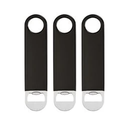 3 Pack 7" Speed Openers, Heavy Duty Stainless Steel Flat Beer Bottle Opener, Black Rubber Coated Bottle Opener Bartender