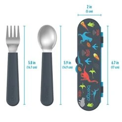 ® Kids Stainless Steel Utensils - Reusable Fork, Spoon & Storage Case Made From High-Grade Stainless Steel, BPA-Free, Dishwasher Safe - Ideal For School Lunch, Travel, Outdoor Use (Dino) -KitchenAid Shop 41OizE0eqLL