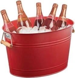 MDesign Large Metal Beverage Tub Oval Cooler For Beer, Wine, Ice, And Drinks - Portable 4.75 Gallon/18 Liter Cold Drink Trough For Parties - Steel Bin Bucket Stand With Bamboo Handles, Matte Black -KitchenAid Shop 41OuwPdIIWL. AC
