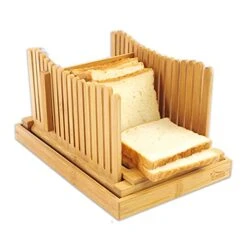 Kitchen Bamboo Bread Slicer, Adjustable Bread Cutting Guide, Foldable Bread Cutter For Homemade Bread, Bread Loaf Slicer With Crumb Catcher (12.5"×8.5"×7")