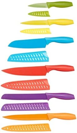 Amazon Basics 12-Piece Color-Coded Kitchen Knife Set, 6 Knives With 6 Blade Guards