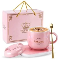 GENERIC Coffee Cup Warmer With Cup - Coffee Mug Warmer Cup Warmer For Desk Coffee Warmer With Mug Set Coffee Mug With Warmer Coffee Warmer Plate (Pink)