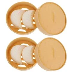 Iplusmile 2 Sets Artificial Food Model PU Dumpling With Fake Steamer Artificial Dumplings Steamer Toy Decoration Model Kitchen Toys Photography Prop