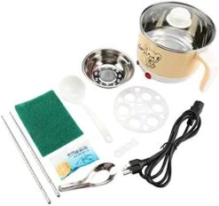 110V 450W Electric Mini Cooking Pot, Double Anti-Heating Cooking Pot, For Student Dorm Room(Cherry Powder) -KitchenAid Shop 41PbhTY4fZL. AC