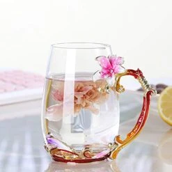 Ea Cup, Mother’s Day Gifts, Coffee Mug Cups, Lily Flower Glass Tea Cup, Unique Personalized Birthday Present Ideas For Women Grandma Mom Teachers Hot Beverages 13OZ Pink -KitchenAid Shop 41Po1iGvLNL