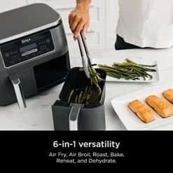 Ninja DZ201 Foodi 8 Quart 6-in-1 DualZone 2-Basket Air Fryer With 2 Independent Frying Baskets, Match Cook & Smart Finish To Roast, Broil, Dehydrate & More For Quick, Easy Meals, Grey -KitchenAid Shop 41Po6ne2XkL