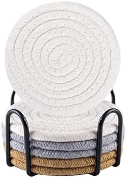 Coasters For Drinks With Holder, 6pcs Vintage Woven Coasters For Coffee Table, Water Absorbent Coaster Set, Handmade Braided Fabric Coasters, Home Decor Gifts (Brown) -KitchenAid Shop 41PpxGgYb1L. AC