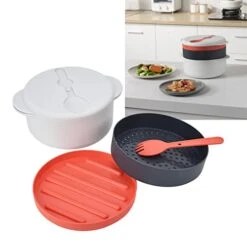 Heating Lunch Box Cooker Container With Fork, 2L Microwave Oven Multi Layer Microwave Food Container With Anti Burn Handle -KitchenAid Shop 41PtEaxsnGL