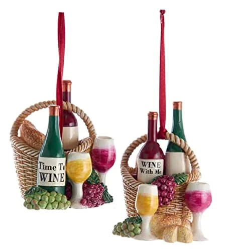 Wine Basket Ornaments Time To Wine & Wine With Me, 2 Assorted 3 Wine Basket Ornaments Time To Wine & Wine With Me, 2 Assorted