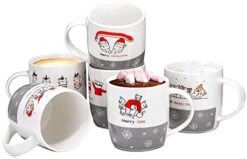 14 Oz Christmas Coffee Mug Set Of 6, Best Christmas Gifts For Women, 14 Ounce Ceramic Mugs Set In Funny Santa Design, Hot Chocolate Cups For Kids, Coffee Cups -KitchenAid Shop 41QDwX89SmL. AC