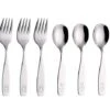 NNOVA Kids Silverware 6 Pieces Children's Safe Flatware Set Stainless Steel - 3 X Forks, 3 X Children Tablespoons, Toddler Utensils, Metal Cutlery Set For LunchBox (Engraved Dog Bunny)