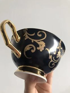 Euro Style Bone China Cup& Saucer Set, Ceramic Tea Coffee Cup For Home Kitchen Wedding (Retro Flower Pattern- Dark Blue) -KitchenAid Shop 41QUYty95uL