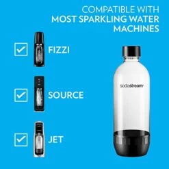 SodaStream 1L Classic DWS Carbonating Bottle Black (twinpack), Pack Of 2