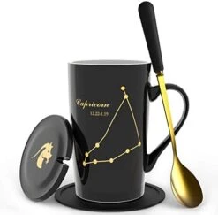 -15oz Scorpio Coffee Mug With Long Handle Spoon Lid Birthday Gift Ceramic Creative Constellation Zodiac Capacity Tea Cup For Cocoa Water Milk Juice (Scorpio-Black Gold) -KitchenAid Shop 41QywPfc1lL. AC