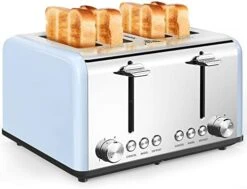 Toaster 4 Slice, REDMOND Stainless Steel 4 Slice Toaster Wide Slots With Bagel Defrost Cancel Function, 6 Bread Shade Settings, 1650W, Mirror Stainless Steel Blue -KitchenAid Shop 41R4DhHcYPL. AC