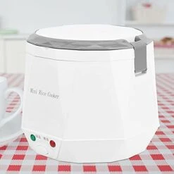 Mini Rice Cooker, 1.6l Portable Electric Rice Cooking Small Travel Tool For 1 2 People Personal Food Steamer Nonstick Pot For Brown White Rice Soup Keep Warm Car Use White