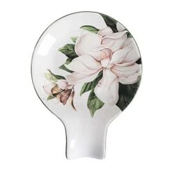 Magnolia Floral Ceramic Spoon Rest, House Warming Gift, Dishwasher Safe