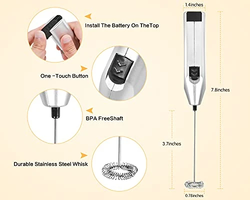 Milk Frother Handheld, Electric Battery Operated Coffee Whisk, Stainless Steel Drink Frappe Mixer, Original Foam Maker, Mini Low Noise Blender For Cappuccino Hot Chocolate Matcha Latte 4 Milk Frother Handheld, Electric Battery Operated Coffee Whisk, Stainless Steel Drink Frappe Mixer, Original Foam Maker, Mini Low Noise Blender For Cappuccino Hot Chocolate Matcha Latte - Image 2