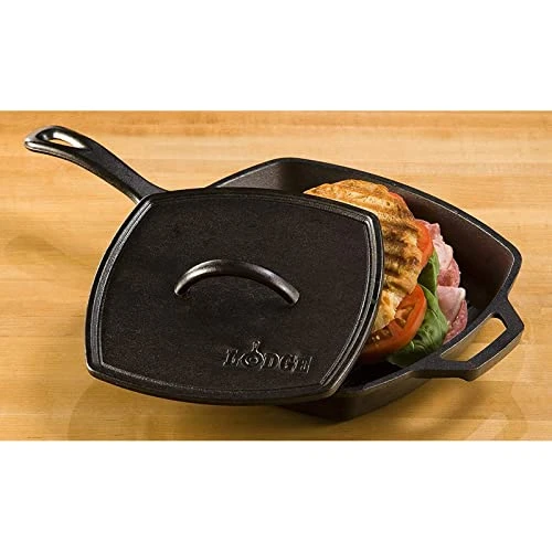 Lodge LPP3 Cast Iron Square Ribbed Panini Press, 8.25-inch 6 Lodge LPP3 Cast Iron Square Ribbed Panini Press, 8.25-inch - Image 4