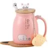 Cat Mug Cute Ceramic Coffee Mugs With Lovely Kitty Lid Cat Paw Spoon Kawaii Coaster Novelty Tea Cup Pink Mug For Women Christmas Mug Mothers Day Gifts Birthday Gifts 380ML