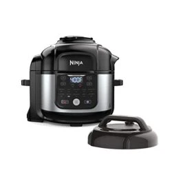 Ninja FD302 Foodi 11-in-1 Pro 6.5 Qt. Pressure Cooker & Air Fryer That Steams, Slow Cooks, Sears, Sautés, Dehydrates & More, With 4.6 Qt. Crisper Plate, Nesting Broil Rack & Recipe Book, Silver/Black