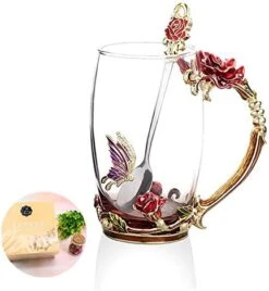 Ea Cup, Mother’s Day Gifts, Coffee Mug Cups, Lily Flower Glass Tea Cup, Unique Personalized Birthday Present Ideas For Women Grandma Mom Teachers Hot Beverages 13OZ Pink -KitchenAid Shop 41RvYoAS2L. AC