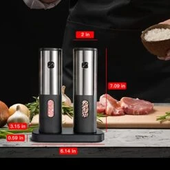 Alt And Pepper Grinder Set Battery Operated, Electric Salt And Pepper Grinder Set, Electric Salt Grinder With Storage Base, One Hand Automatic Operation, Stainless Steel Black 2 Pack -KitchenAid Shop 41RyP5AAt5L