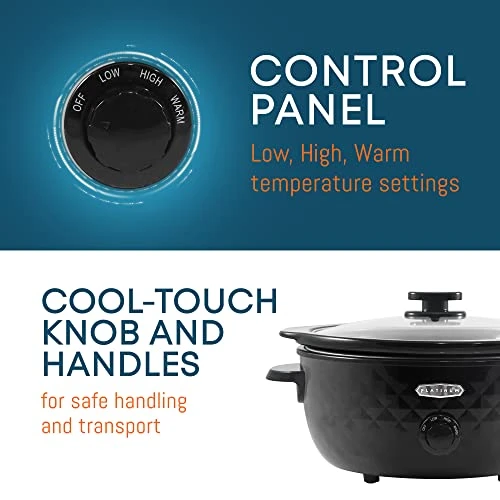 MST1234BX Diamond Pattern Slow Cooker Removable, Dishwasher-Safe Stoneware Pot With Tempered Glass Lid, Cool-Touch Handles, 6 Quart, Charcoal Black 4 MST1234BX Diamond Pattern Slow Cooker Removable, Dishwasher-Safe Stoneware Pot With Tempered Glass Lid, Cool-Touch Handles, 6 Quart, Charcoal Black - Image 2