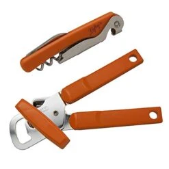 -Handed Manual Can Opener & Corkscrew Set, Orange Handle