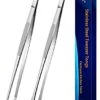2 Pcs 12-Inch Cooking Tweezers Stainless Steel, Straight Food Tweezers, Professional Kitchen Tweezers/Forceps For Cooking Repairing And BBQ (12-Inch, Silver)