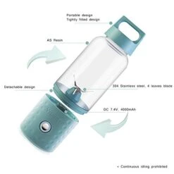 Personal Smoothie Blender, Detachable Portable Blender Fruit Mixer, High Speed Single Serve Juicer Cup, With Lightweight USB Rechargeable Travel Blender For Shakes And Smoothies(Blue)
