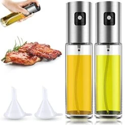 Il Sprayer Dispenser, 100ml Oil Dispenser 2Pcs Stainless Steel & Transparent Glass Bottle Vinegar Sprayer For Kitchen, Cooking, Salad, Bread Baking, BBQ