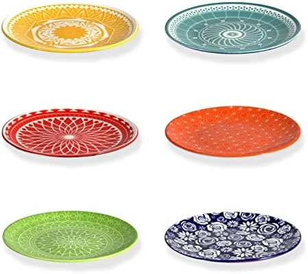 Salad Plates - Dish Set Of 6 Cute Colorful Porcelain Stoneware Dinnerware, Great For Dessert, Appetizers, Small Dinner, Serving Dishes For Entertaining, Microwave Safe, 8.5 Inch Diameter 8 Salad Plates - Dish Set Of 6 Cute Colorful Porcelain Stoneware Dinnerware, Great For Dessert, Appetizers, Small Dinner, Serving Dishes For Entertaining, Microwave Safe, 8.5 Inch Diameter - Image 6