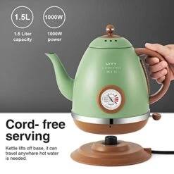 Electric Kettle With Thermometer Stainless Steel 1.5L 1000W Gooseneck Pour Over Coffee Tea Kettle, Hot Water Boiler Heater With Water Temperature Display Quick Heating Boiling Water 110V US Plug Green -KitchenAid Shop 41SzxDWFdtL