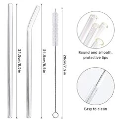 Reusable Drinking Straws Glass Clear 12-Pack, With 4 Cleaning Brush Size 8.5''x10 MM Set Of 6 Straight And 6 Bent - Perfect For Cocktail Glass, Smoothies, Tea, Juice, Milkshakes -KitchenAid Shop 41TA3ukrrnL