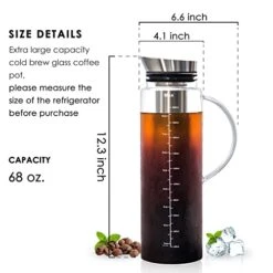 Cold Brew Coffee Iced Tea Maker & Fruit Pitcher - Large Capacity 68 Ounces - With Durable Glass Carafe/Fine Mesh Steel Infuser/Airtight Lid -KitchenAid Shop 41TCudjslKL