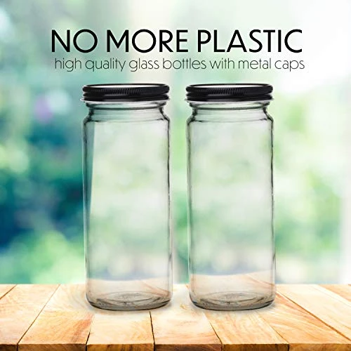 16 Oz Glass Bottles With Caps, 4 Juice Bottles Smoothie Cup Containers Metal Black Lids Includes A Brush 5 16 Oz Glass Bottles With Caps, 4 Juice Bottles Smoothie Cup Containers Metal Black Lids Includes A Brush - Image 3